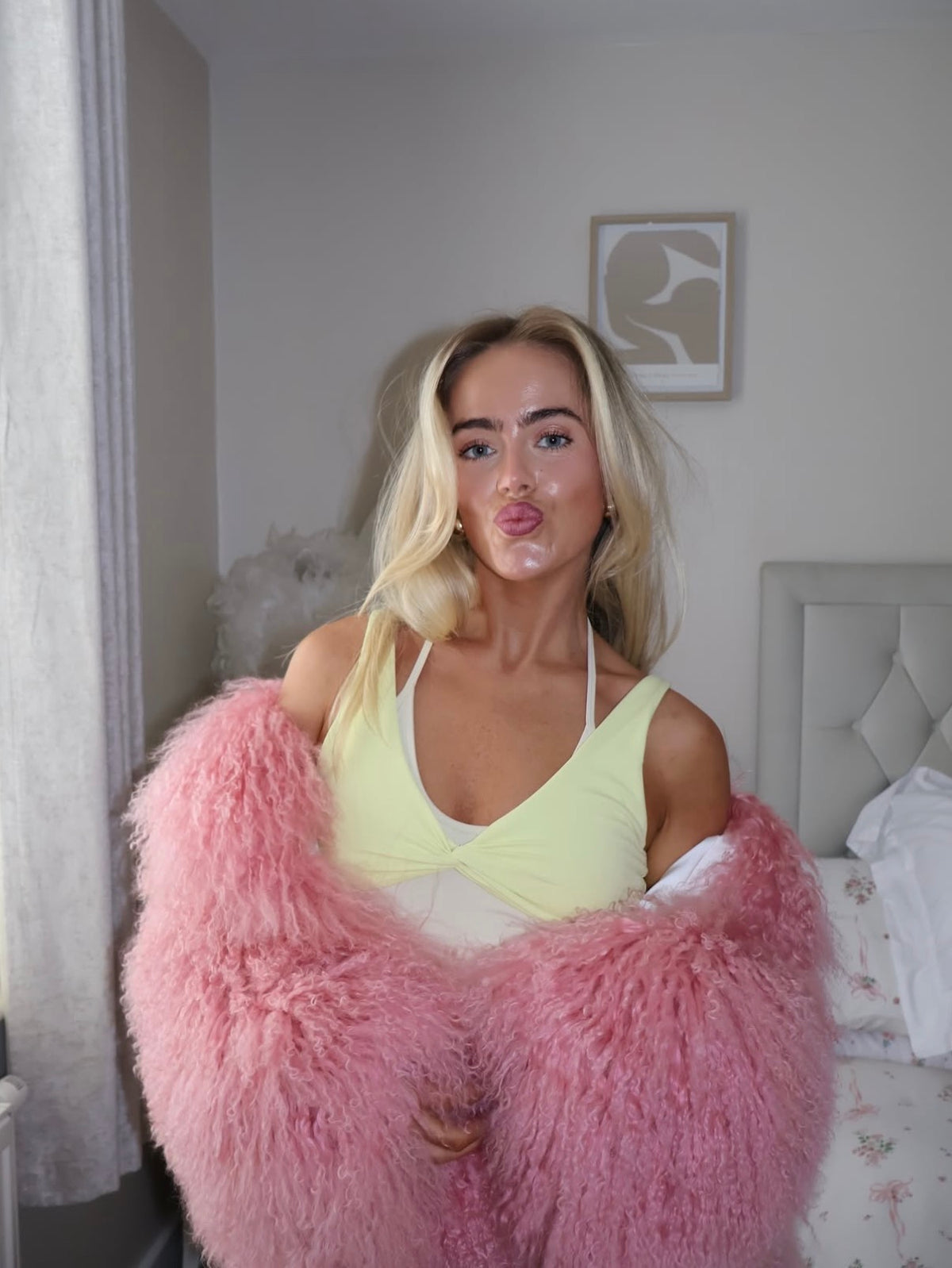 Rosy pink mongolian fur