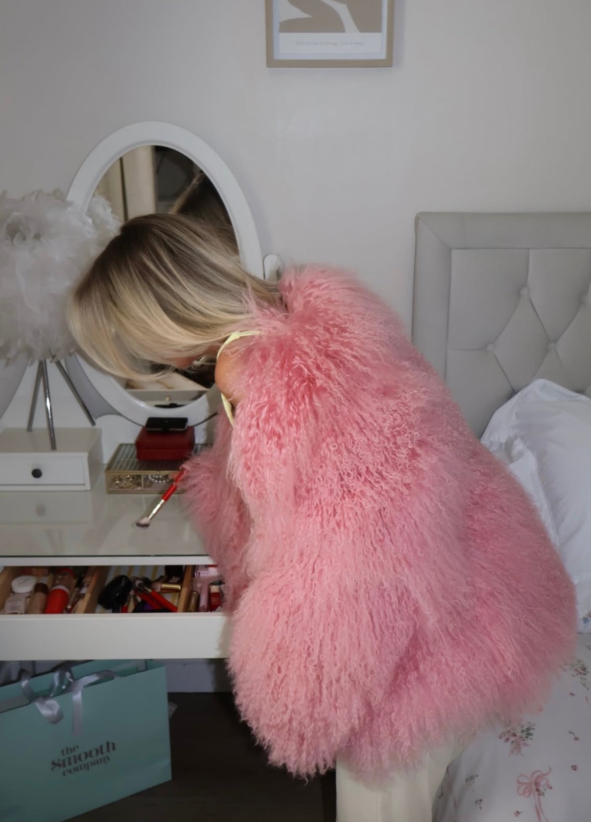 Rosy pink mongolian fur
